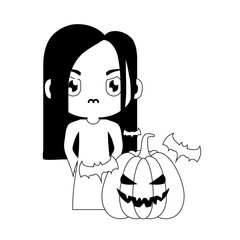 girl disguised as a zombie with icons halloween