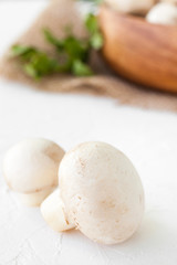 Fresh mushrooms champignon on white background. 