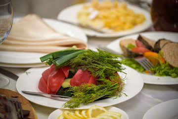 Banquet hall in the restaurant. Concept: Serving. Celebration. Anniversary. Wedding