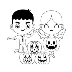 cute children disguised with icons halloween