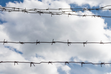 Barbed wire fencing at the border of the territory