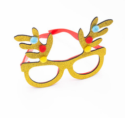 New Year's stylish glasses in the form of deer horns. Decorations for the New Year holiday, isolate, eyeglasses