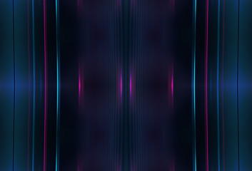 Dark abstract futuristic background. Neon lines glow. Neon lines, shapes. Pink-blue glow. Empty Stage Background