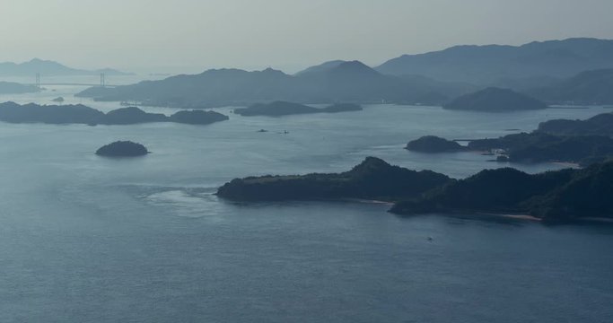 瀬戸内のタイムラプス映像（広島県筆影山から因島、向島、佐木島、因島大橋の方向を見た風景）