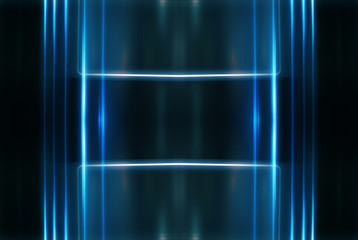 Dark abstract futuristic background. Neon lines glow. Neon lines, shapes. Pink-blue glow. Empty Stage Background