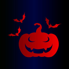 Creative vector icon red pumpkin jack and bats. Scary Halloween party - traditional celebration with pumpkin