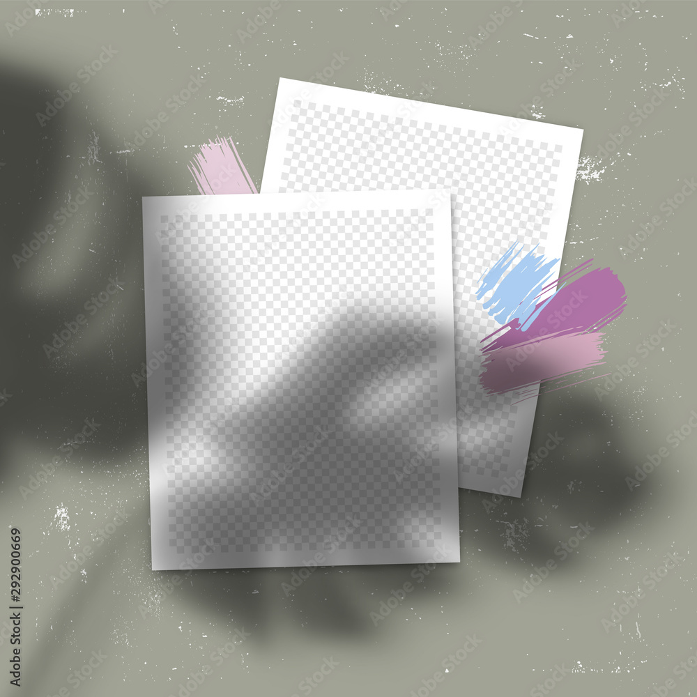Poster trendy template poster for social networks posts. vector collage with photo frames and leaves shadow