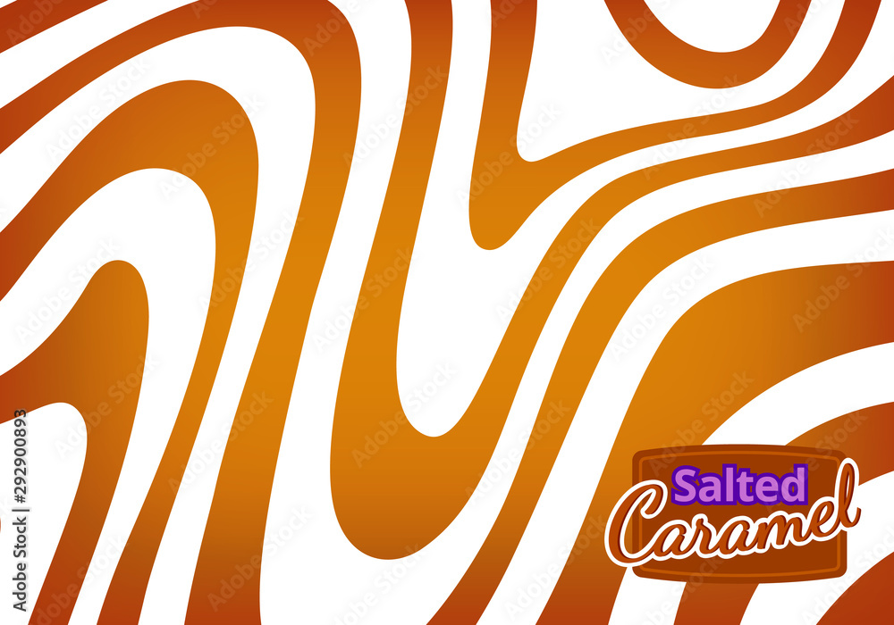 Poster Vector Bg with Flowing Salted Caramel. Abstract Sweet Texture. Background for Packaging Design and Advertisement