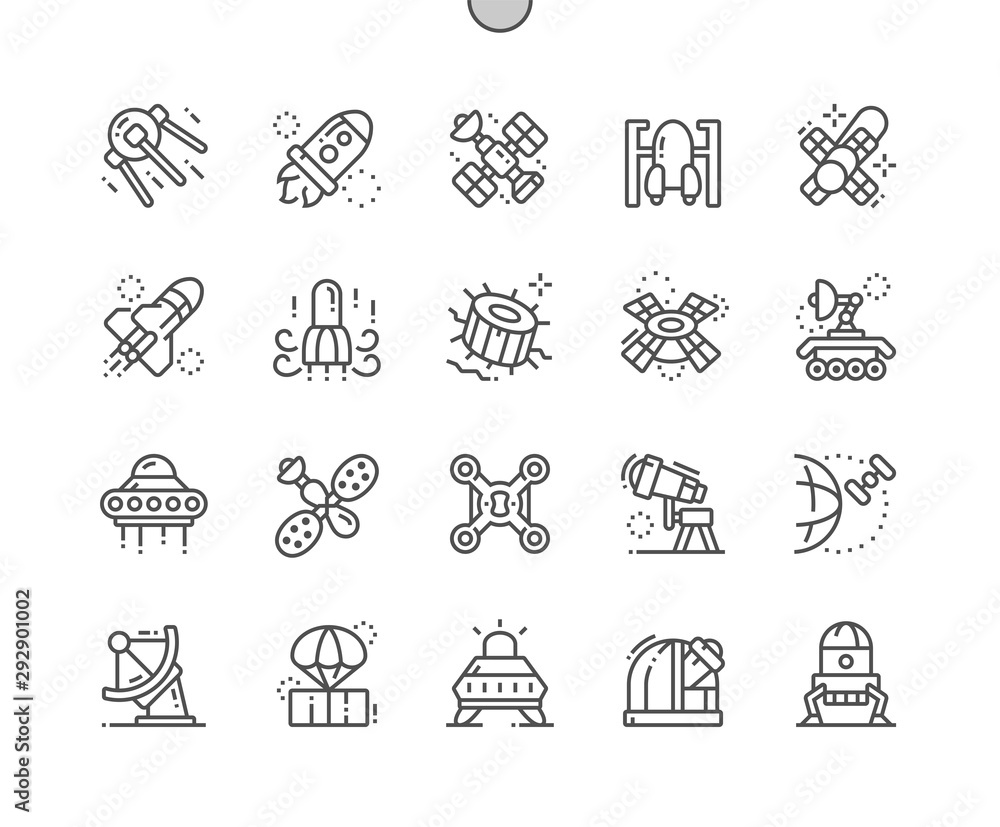 Poster spacecraft well-crafted pixel perfect vector thin line icons 30 2x grid for web graphics and apps. s