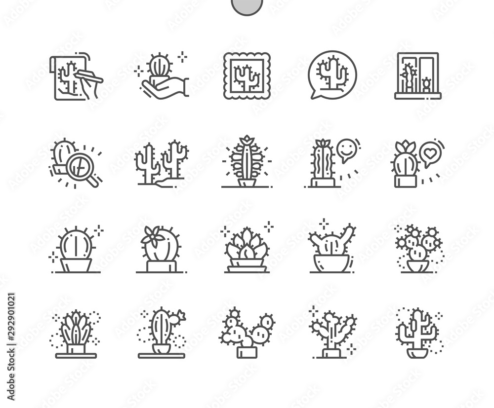 Poster cactus well-crafted pixel perfect vector thin line icons 30 2x grid for web graphics and apps. simpl