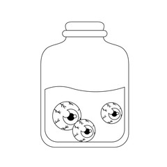 container with eyes scary on white background