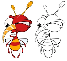 Gordijnen Vectorillustratie van een schattige Cartoon karakter Bee voor je ontwerp en computerspel. Kleurboek overzichtsset © liusa