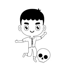 boy disguised as a frankenstein with icons halloween