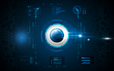 Obraz premium Realistic circle blue button on abstract technology background