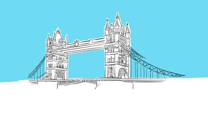 London Tower Bridge Lineart Vector Sketch