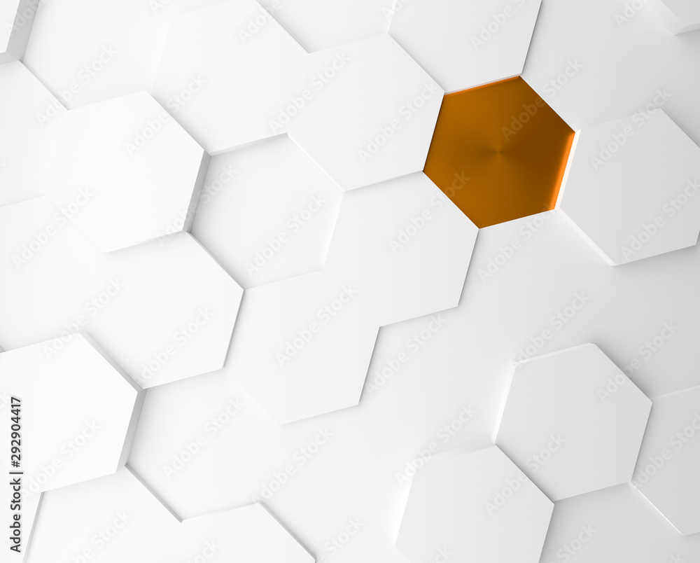 Wall mural White hexagons with a golden one abstract background