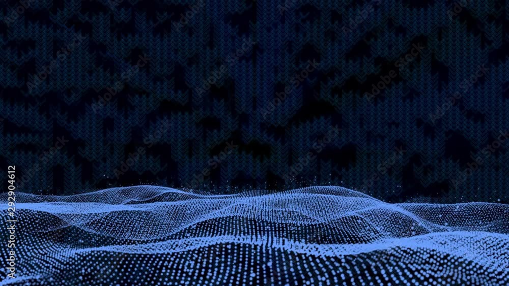 Poster 4K Animation Abstract Wireframe Analysis Swirl Mountain. Glow Futuristic Geometric Hill Structure Pattern 3D Rendering Seamless Loop Footage.