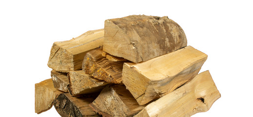 Split hardwood firewood lying in a pile isolated