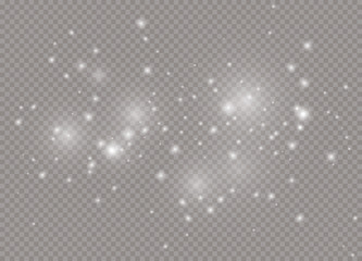Light glow effect stars. Vector sparkles on transparent background. Christmas abstract pattern. Sparkling magic dust particles.