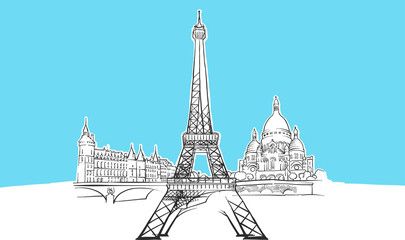 Paris France Lineart Vector Sketch