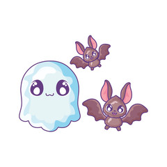 bat flying with ghost on white background