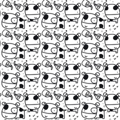 Doodle cute cow seamless pattern. Black and white background design for, wrapping, printing, fabric, clothing and textile. Vector illustration