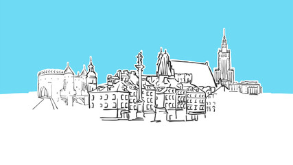 Warsaw Poland Lineart Vector Sketch