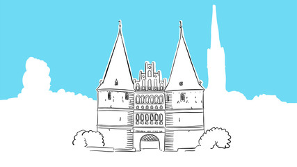 Obraz premium Holstentor Lubeck Lineart Vector Sketch