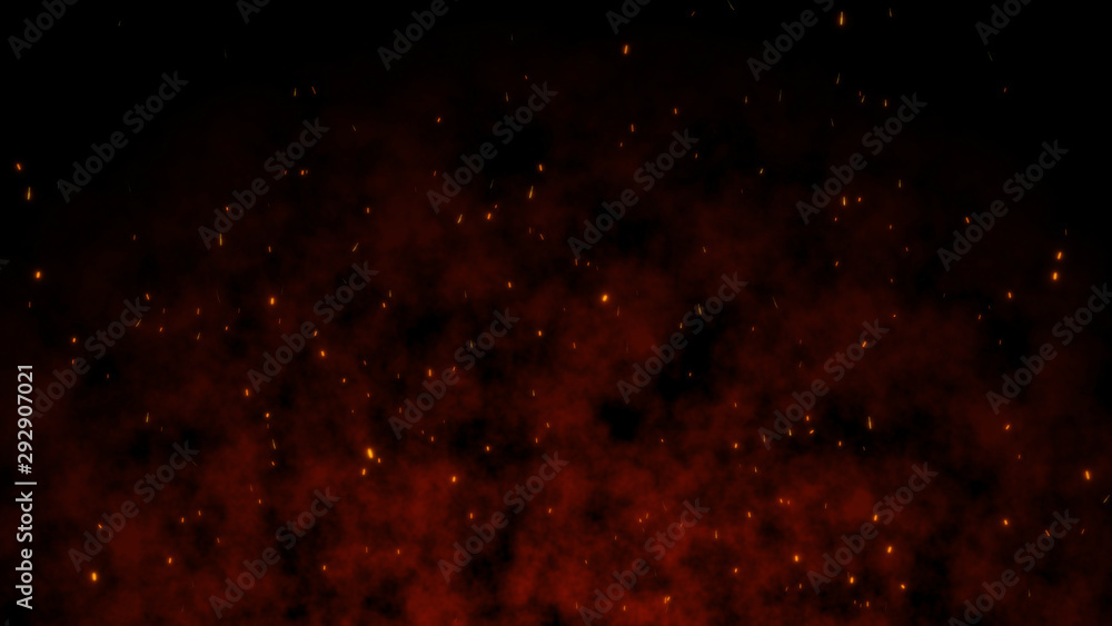 Poster beautiful abstract background burning red hot with flying sparks animation 3d rendering
