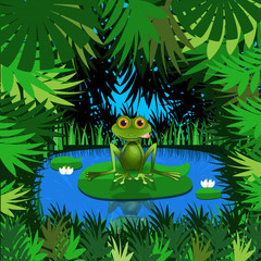 Illustration of a Frog in the Jungle at the Pond