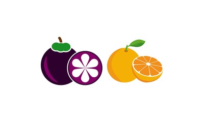 orange and mangosteen fruits logo