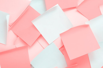Set of colored sheets of paper for notes with curled corners. Blank square shaped stickers as...
