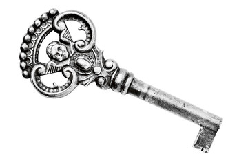 old silver key isolated on white background