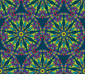 Seamless repeating floral pattern consisting of mandalas