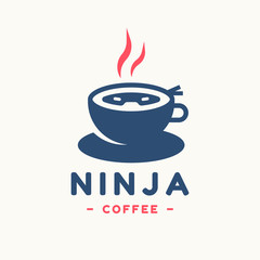 Ninja Coffee logo template vector icon. Cup of Coffee with ninja face illustration. EPS 10.