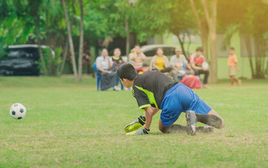 Fototapeta premium Training and football match between youth soccer teams in school.