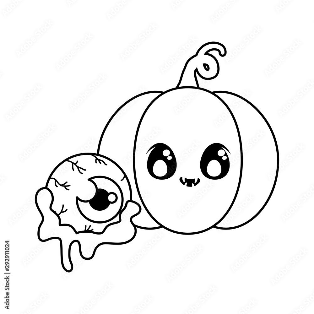 Sticker halloween pumpkin with eyes scary on white background