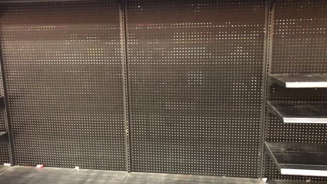 Panning view of empty supermarket store shelves