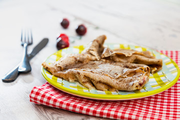 Homemade french buckwheat galette on the table