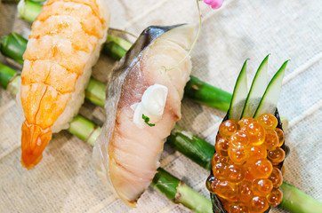 Close up of sashimi sushi set.