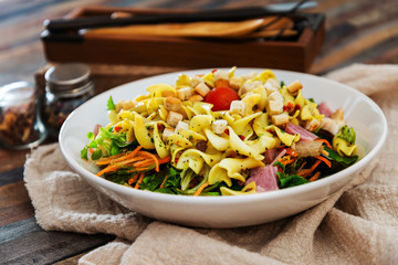 Delicious bacon chicken salad with cheese sauce