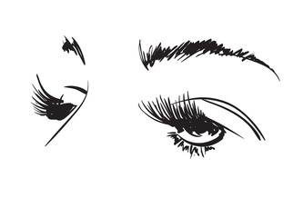 Hand drawn vector illustration. Beautiful woman eye makeup. Fashion sketch.