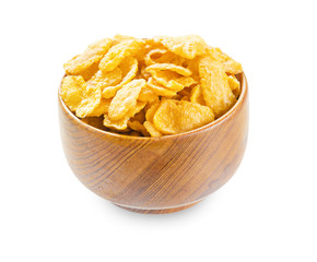 Corn Flakes Healthy Breakfast in wooden bowl.