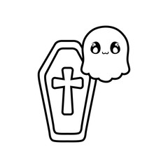 wood coffin with christian cross on white background