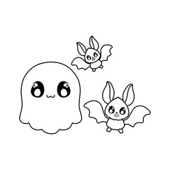 bat flying with ghost on white background
