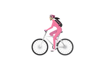 Woman is riding bike on white background.Vector and isolated.