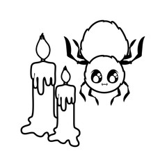 creepy spider animal with candles on white background
