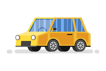 Cartoon yellow car. Vector illustration.