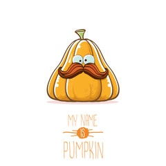 vector funny cartoon cute orange smiling pumkin isolated on white background. My name is pumkin vector concept illustration. vegetable funky halloween or thanksgiving day character