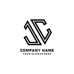 JC initial letters, hexagon logo minimalist art lines, black color